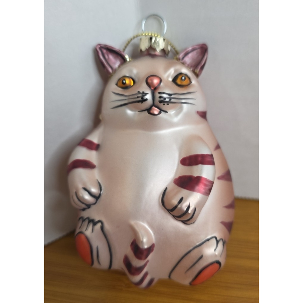 Smithsonian‎ Institution Blown Glass Hand Painted Fat Cat Christmas Ornament